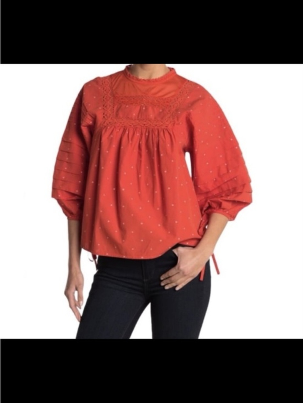 Ella Moss, Lyra Puffed Pintucked Sleeves Ties, Woven Peasant Top XL